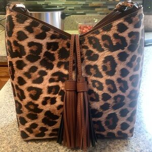Leopard purse with makeup bag and shoulder strap